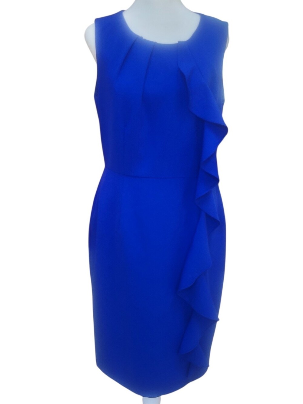 Chic Calvin Klein Vibrant Royal Blue Sleeveless Ruffle Sheath Dress Sz 10